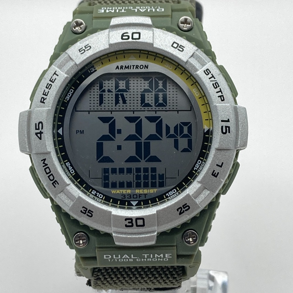 Armitron Dual Time Men's Watch Digital 47mm Green All Sport Alarm Chrono Date WR